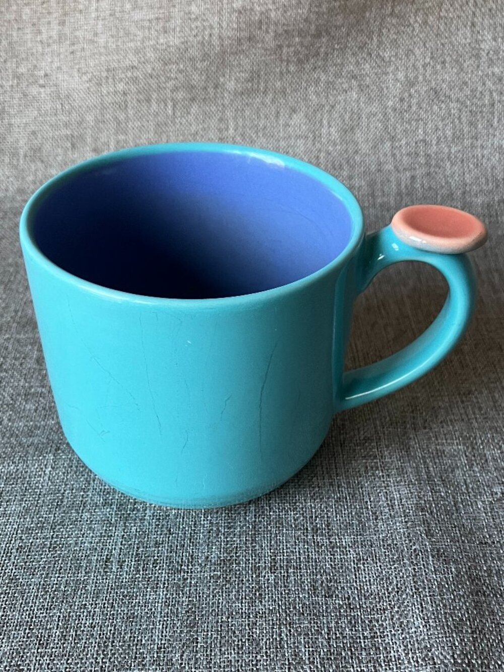 VTG Lindt Stymeist Colorways Mug Thumbprint Handle Japan Teal / Periwinkle